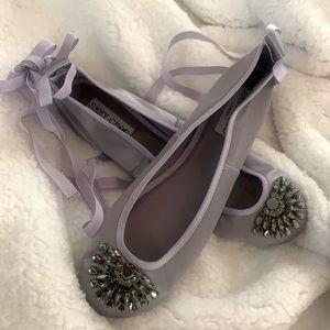 Jimmy Choo BNIB Grace Crystal-Embellished Satin Ankle-Wrap Ballet Flats Sz-38